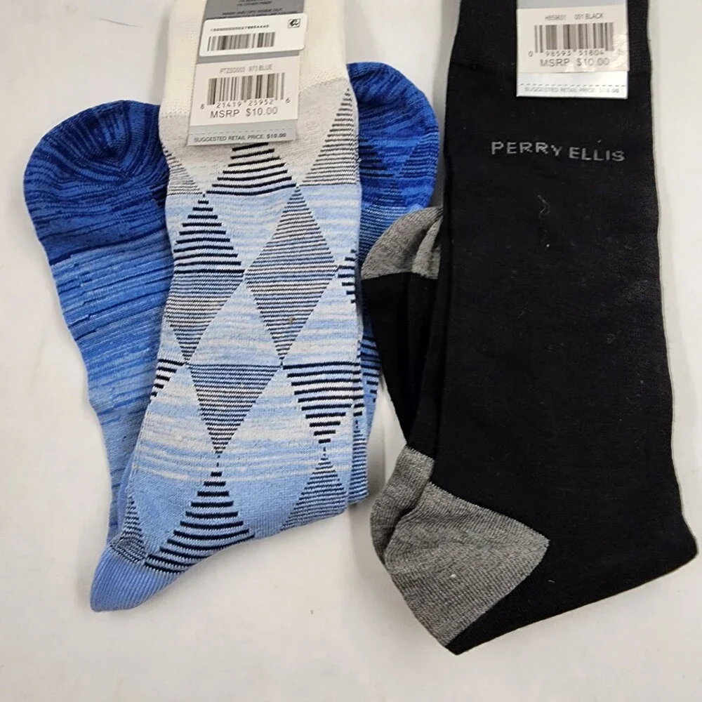 Perry Ellis Moisture-Wicking Diamond Space-Dyed & Logo Crew Socks Men's 7-12~